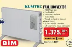 Kumtel Fanlı Konvektör 2000 Watt