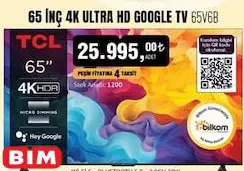 TCL 65 inç 4K Ultra HD Google Tv 65V6B Akıllı Televizyon