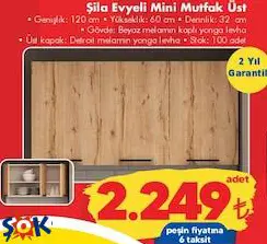 Fly Şila Evyeli Mini Mutfak Üst 120 cm