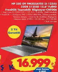 HP 250 G9 9M3G5AT05 İ5-1235U 32 GB 512SSD 15.6 inç Fullhd Freedos Taşınabilir/Dizüstü Bilgisayar CNT006 Laptop