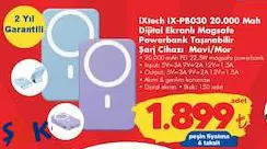 iXtech IX-PB030 20.000 Mah Dijital Ekranlı Magsafe Powerbank Taşınabilir Şarj Cihazı Mavi/Mor