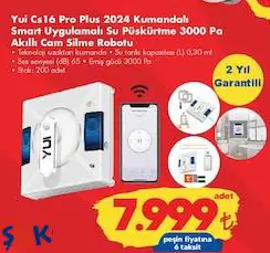 Yui CS16 Pro Plus 2024 Kumandalı Smart Uygulamalı Su Püskürtme 3000 Pa Akıllı Cam Silme Robotu