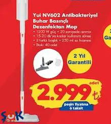 Yui NV602 Antibakteriyel Buhar Basınçlı Dezenfektan Mop