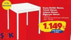 Alesta Life Beyaz Mutfak Masası/Yemek Masası/Çalışma Masası/Bilgisayar Masası 70x70 cm