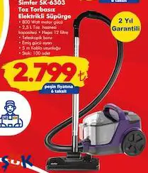 Simfer SK-6303 Toz Torbasız Elektrikli Süpürge