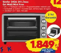 Simfer 3426 34 L Inox Gri Midi/Mini Fırın