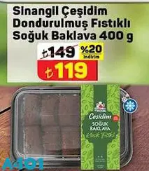 Sinangil Çeşidim Dondurulmuş Fıstıklı Soğuk Baklava 400 G