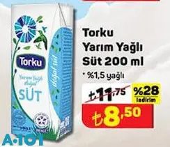 Torku Yarım Yağlı Süt 200 Ml