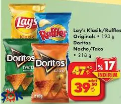 Lay's Klasik/Ruffles Originals 193 G/Doritos Nacho/Taco 218 G