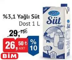 Dost %3.1 Yağlı Dost Süt 1 L