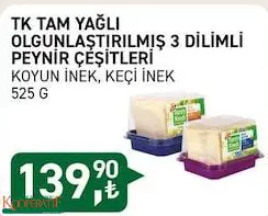 Tarım Kredi Birlik Tam Yağlı Olgunlaştırılmış 3 Dilimli Peynir Çeşitleri 525 G