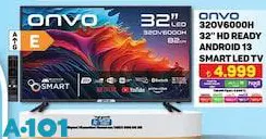 Onvo 320V6000H 32 İnç HD Ready Android 13 Smart Led Tv Akıllı Televizyon