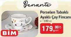 Benante Porselen Tabaklı Ayaklı Çay Fincanı 180 cc