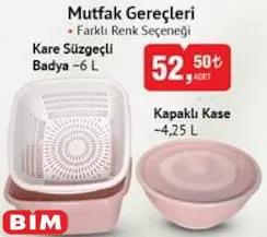 Mutfak Gereçleri Kare Süzgeç Badya 6 L/Kapaklı Kase 4.25 L Farklı Renk Seçeneği