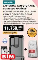 Kumtel Lattenow HCM-02 Tam Otomatik Espresso Makinesi +Premium Blend Kahve Çekirdeği 500 G