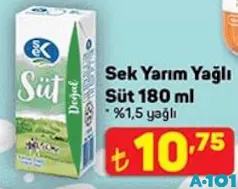 Sek Yarım Yağlı Süt 180 ml