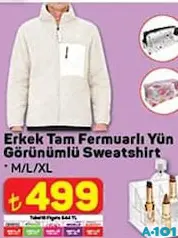 Erkek Tam Fermuarlı Yün Görünümlü Sweatshirt