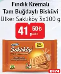 Ülker Saklıköy Fındık Kremalı Tam Buğdaylı Bisküvi 3x100 g