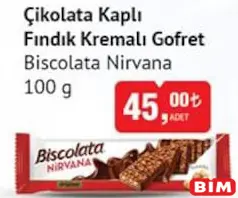 Biscolata Nirvana Çikolata Kaplı Fındık Kremalı Gofret 100 g