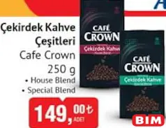 Cafe Crown Çekirdek Kahve Çeşitleri 250 g