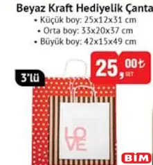 Beyaz Kraft Hediyelik Çanta 3'lü