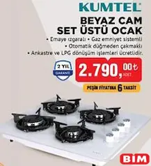 Kumtel Beyaz Cam Set Üstü Ocak