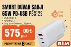 Polosmart Smart Duvar Şarjı 65W PD+USB PBS122