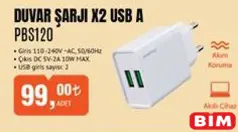 Polosmart Duvar Şarjı X2 USB A PBS120