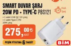 Polosmart Smart Duvar Şarj 20W PD + Type-C PBS121