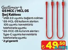 GoSmart GS MCC / MCL 05 Şarj Kablosu