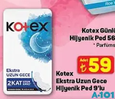 Kotex Ekstra Uzun Gece Hijyenik Ped 9'lu