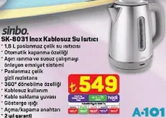 Sinbo SK-8031 inox Kablosuz Su Isıtıcı