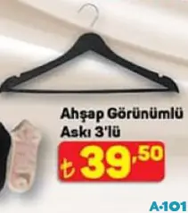 Ahşap Görünümlü Askı 3'lü