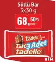 Tadelle Sütlü Bar Çikolata 3x30 g