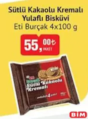 Eti Burçak Sütlü Kakaolu Kremalı Yulaflı Bisküvi 4x100 g