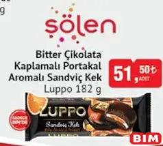 Şölen Luppo Bitter Çikolata Kaplamalı Portakal Aromalı Sandviç Kek 182 g