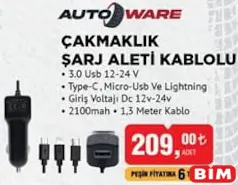 Autoware Çakmaklık Şarj Aleti Kablolu