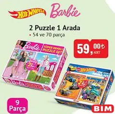 Hot Wheels/Barbie Lisanslı 2 Puzzle 1 Arada Yapboz