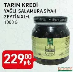 Tarım Kredi Yağlı Salamura Siyah Zeytin 1000 g