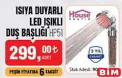 House Pratik Isıya Duyarlı Led Işıklı Duş Başlığı