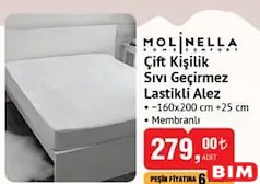 Molinella Çift Kişilik Sıvı Geçirmez Lastikli Alez