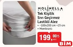 Molinella Tek Kişilik Sıvı Geçirmez Lastikli Alez