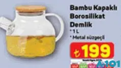 Bambu Kapaklı Borosilikat Demlik 1 L