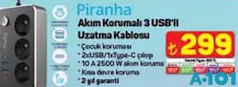 Piranha Akım Korumalı 3 USB'li Uzatma Kablosu