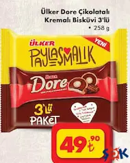 Ülker Dore Çikolatalı Kremalı Bisküvi 3'lü 258 g