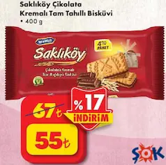 Saklıköy Çikolata Kremalı Tam Tahıllı Bisküvi 400 g