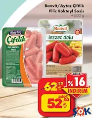 Banvit/Aytaç Çiftlik Piliç Kokteyl Sosis 500 g