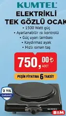 Kumtel Elektrikli Tek Gözlü Ocak