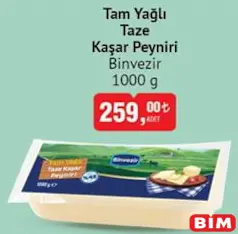 Binvezir Tam Yağlı Taze Kaşar Peyniri 1000 g