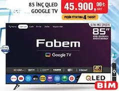 Fobem 85 inç Qled Google TV Akıllı Televizyon